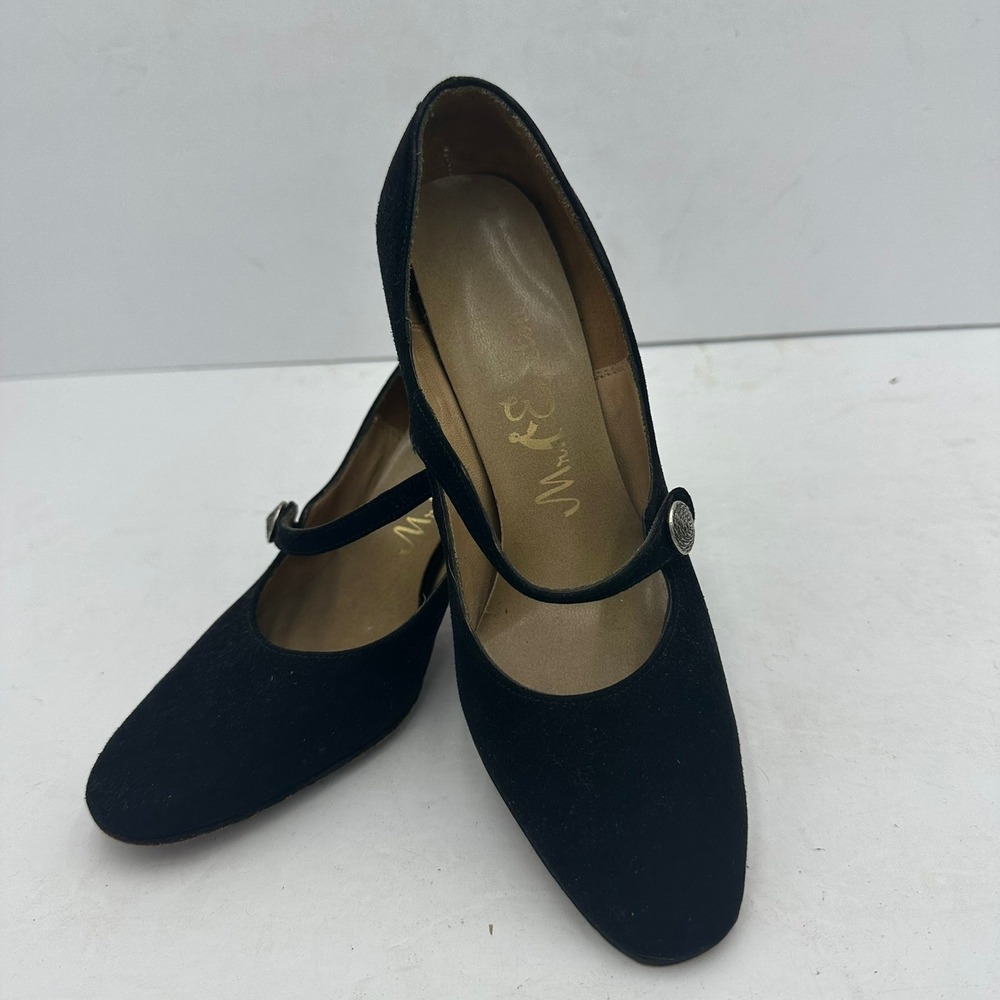 Mr Easton Womens Vintage Black‎ Suede Mary Jane Kitten Heel Pumps  Size 5.5 B